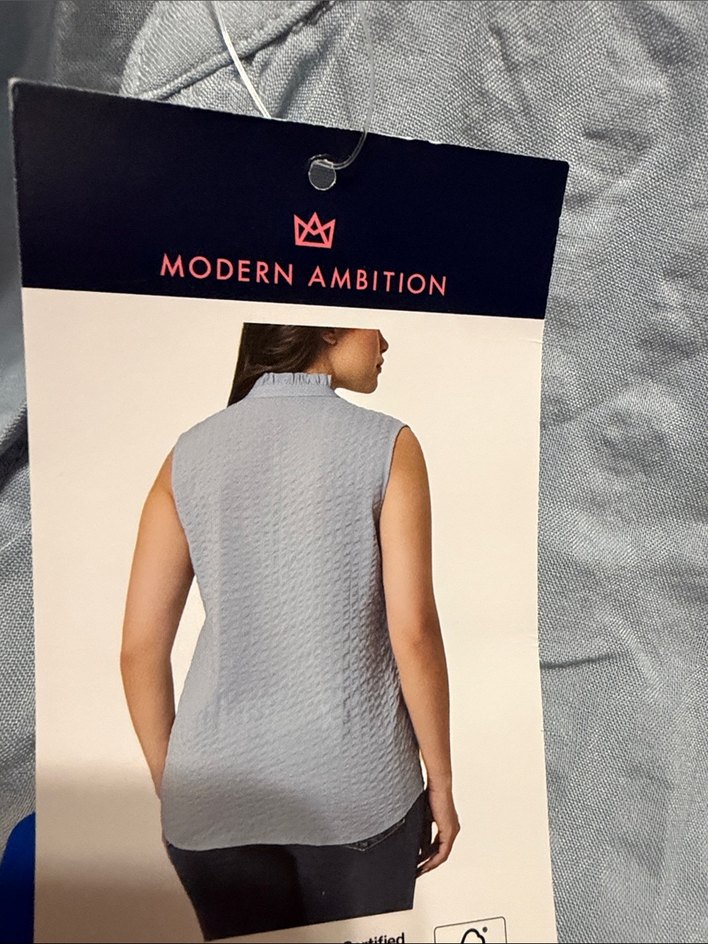 Modern Ambition Sleeveless Ruffle Neck Tank Top - Light Blue L NWT - Picture 2 of 4